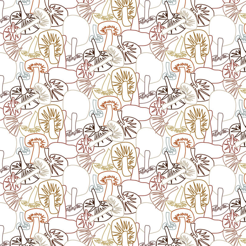 pattern made of digitally drawn mushrooms, messy and chaotic