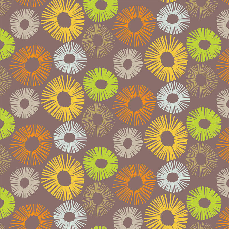 pattern made up of lines forming circles in multiple colors with greyish brownish background