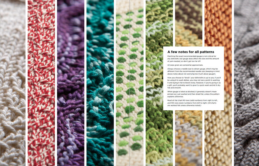inside book spread with vertical stripes of knit textures in rainbow stripes