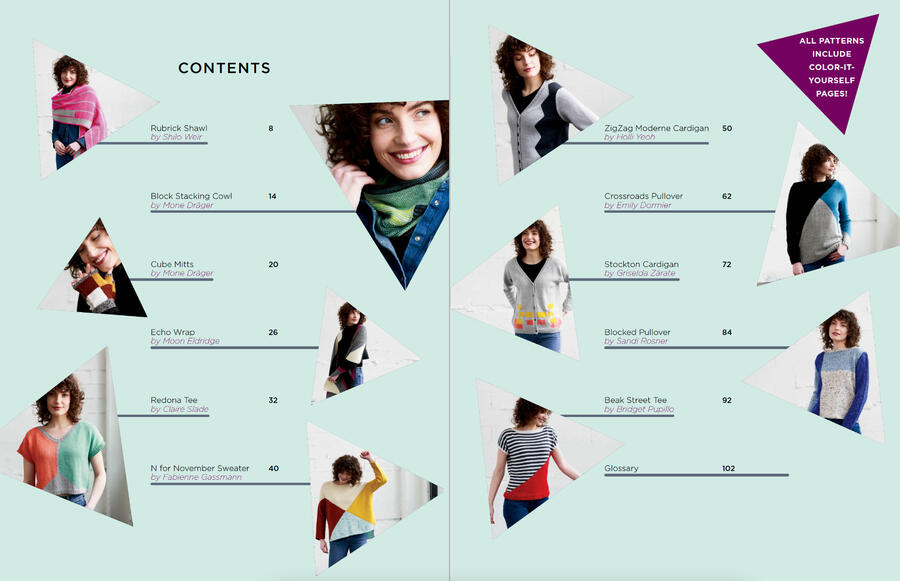 Table of Contents spread with triangle shaped photos