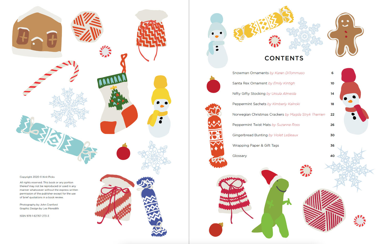 interior book spread with illustrations of the patterns and table of contents