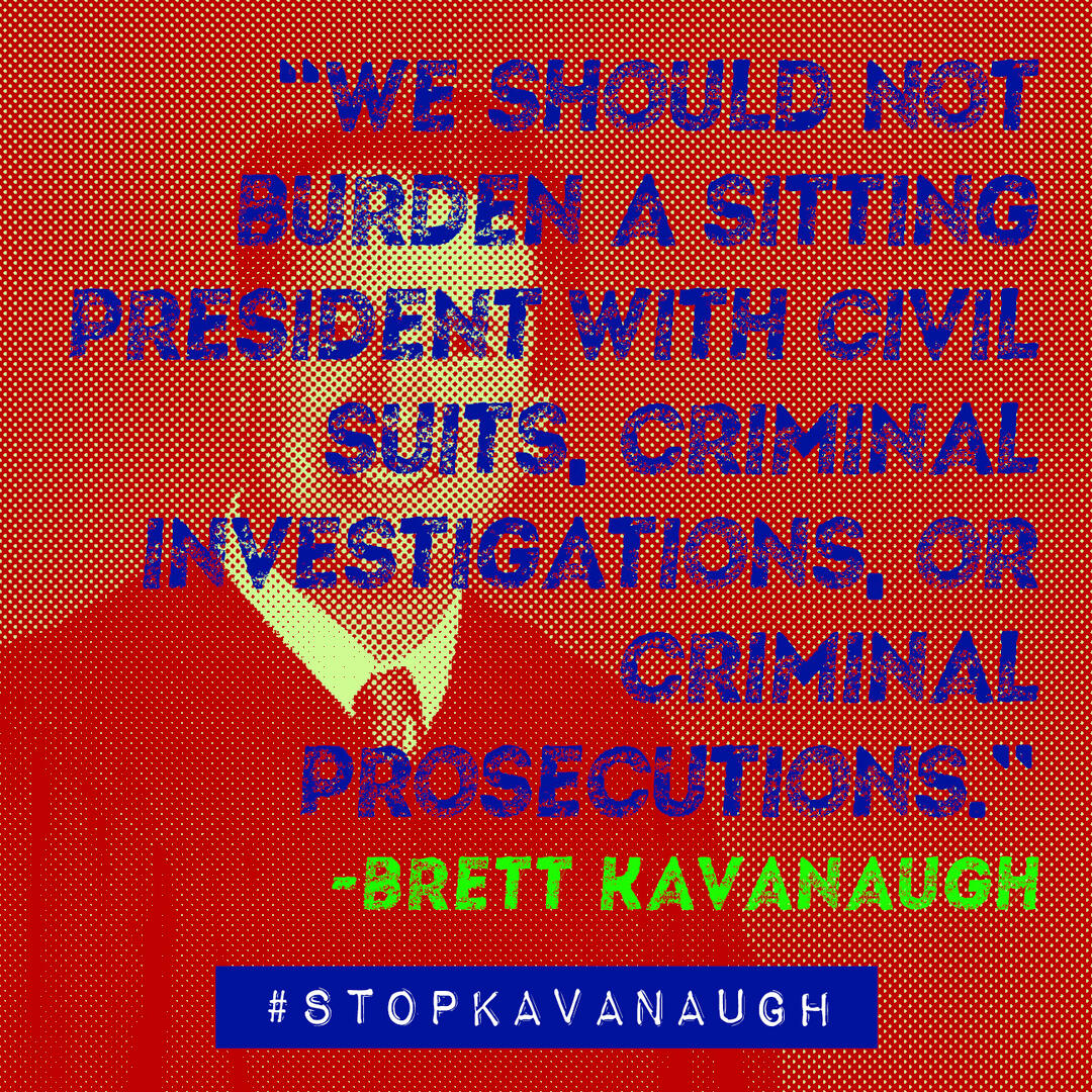 square web graphic: stop Brett Kavanaugh with quote