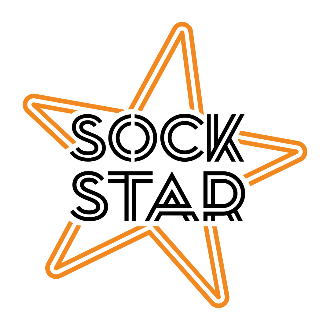 Sock Star logo in neon-ish design with orange star