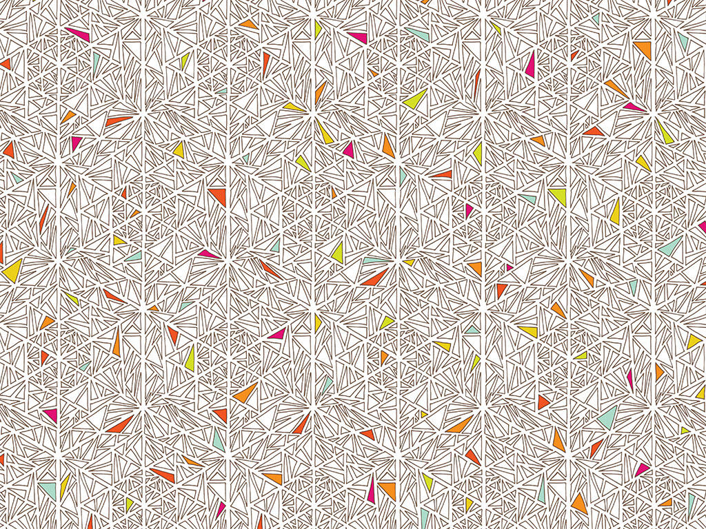 pattern hand-drawn with pen, colored in bright colors: small triangles