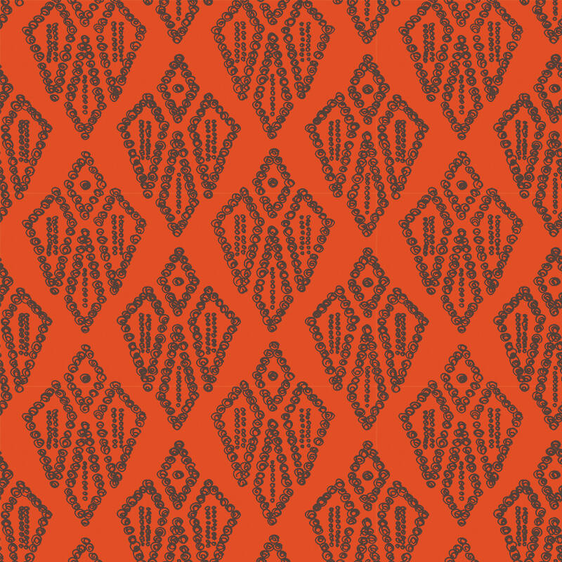 geometric pattern made up of hand-drawn circles with orange-red background