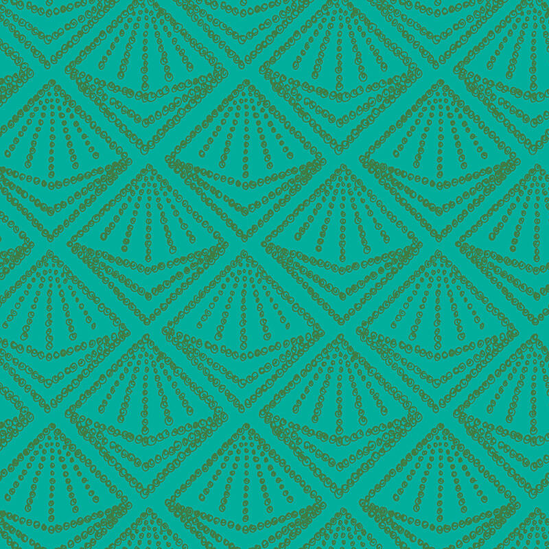 geometric pattern made up of hand-drawn green circles with teal background