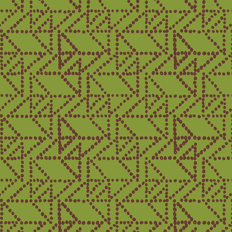 geometric pattern made up of hand-drawn dots in brown with green background