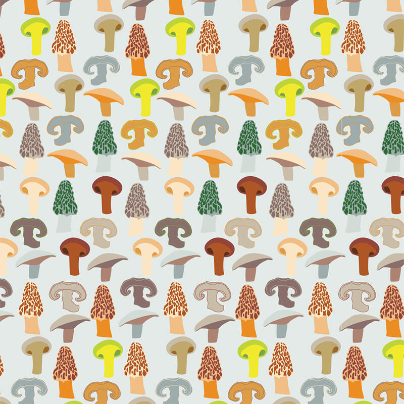 pattern made of digitally drawn mushrooms, lined up in the same direction