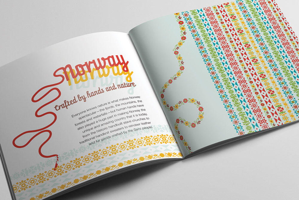 Open book spread: Norway: Crafted by hands and nature with ribbons