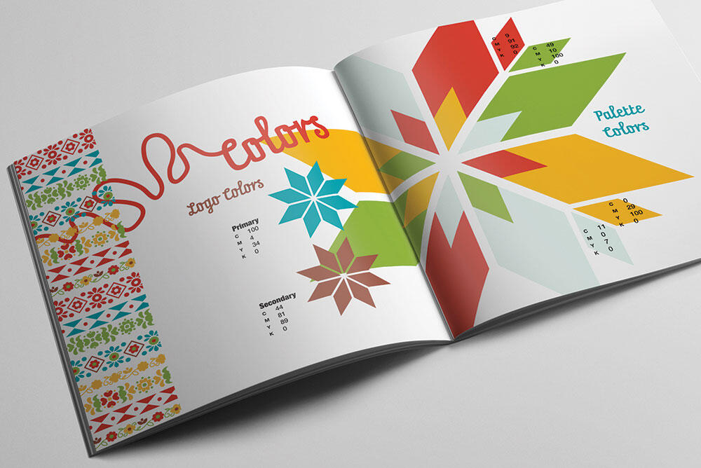 Open book spread: colors with colorful snowflake