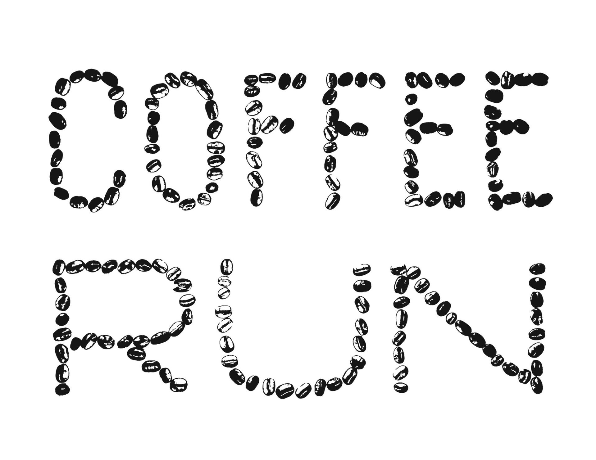 version of COFFEE RUN logo in black-only coffee beans