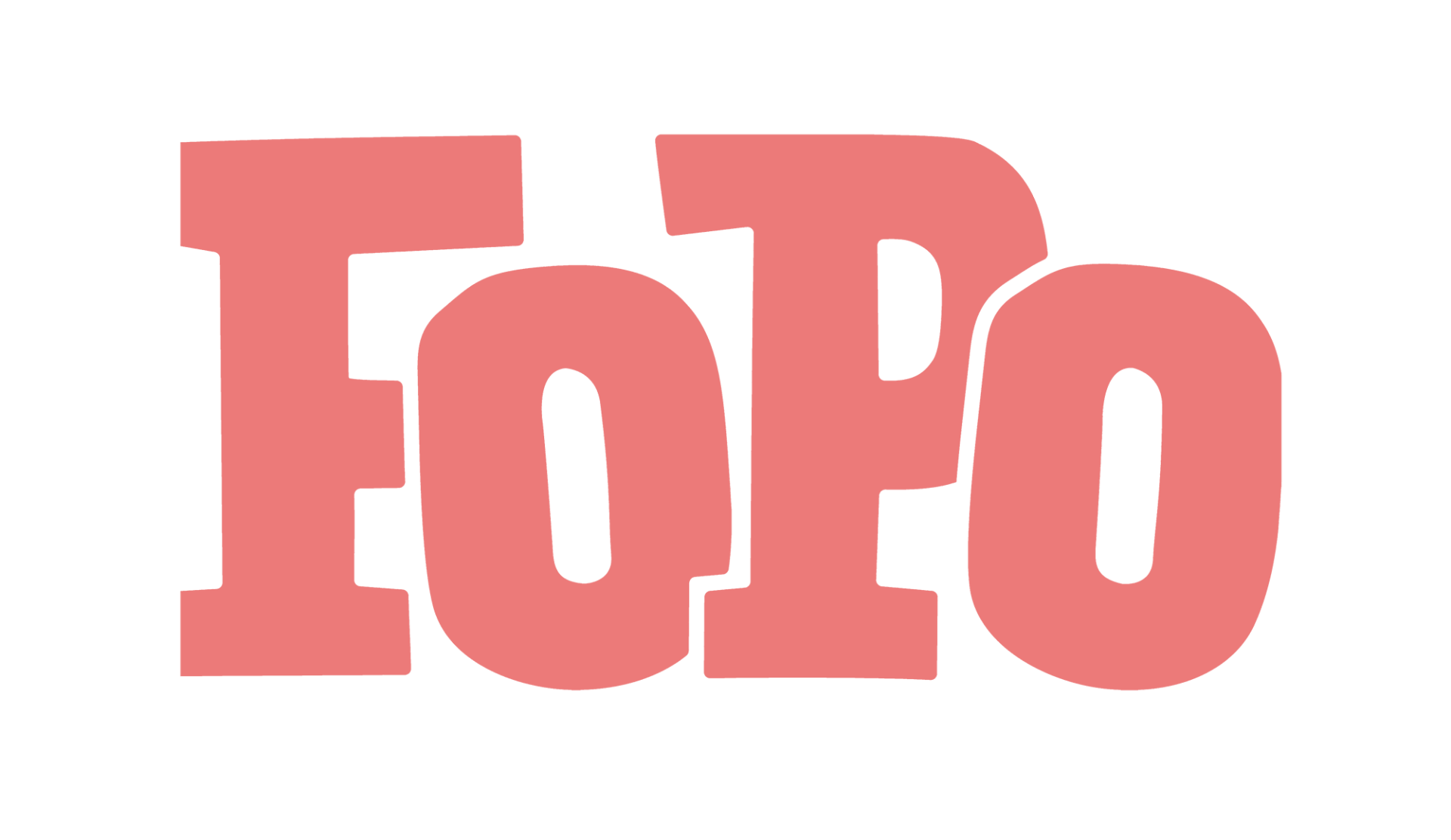 Pink FoPo logo, overlapping letters in a playful bold slab serif font
