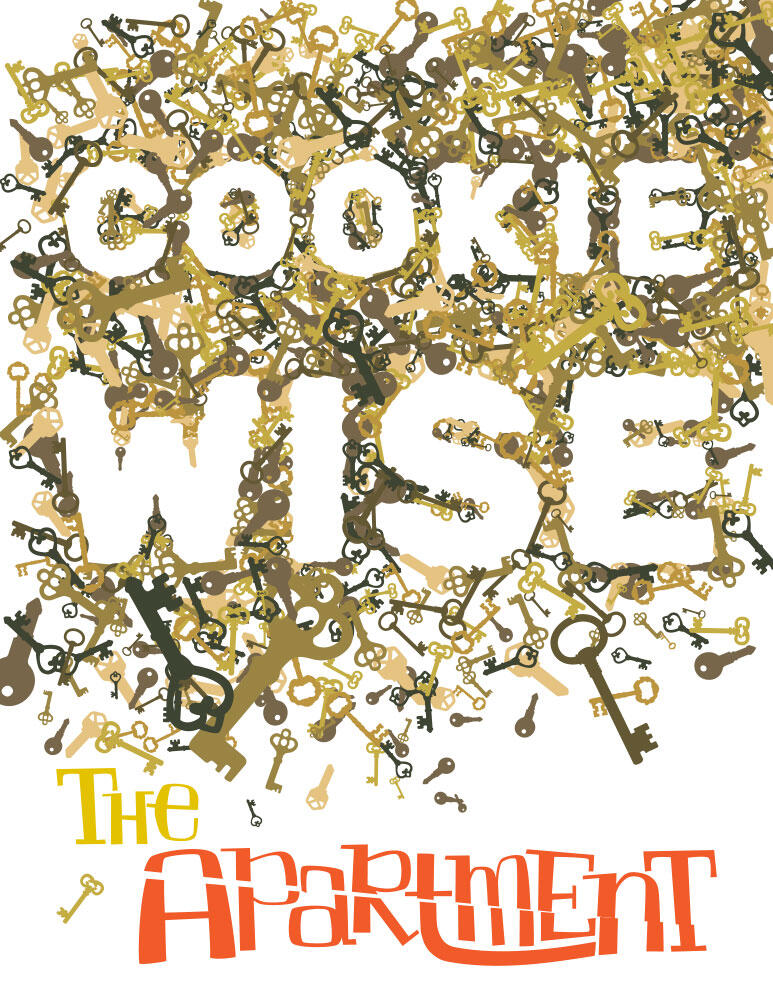 movie poster for The Apartment with the words Cookie Wise in the negative space created by illustrations of keys