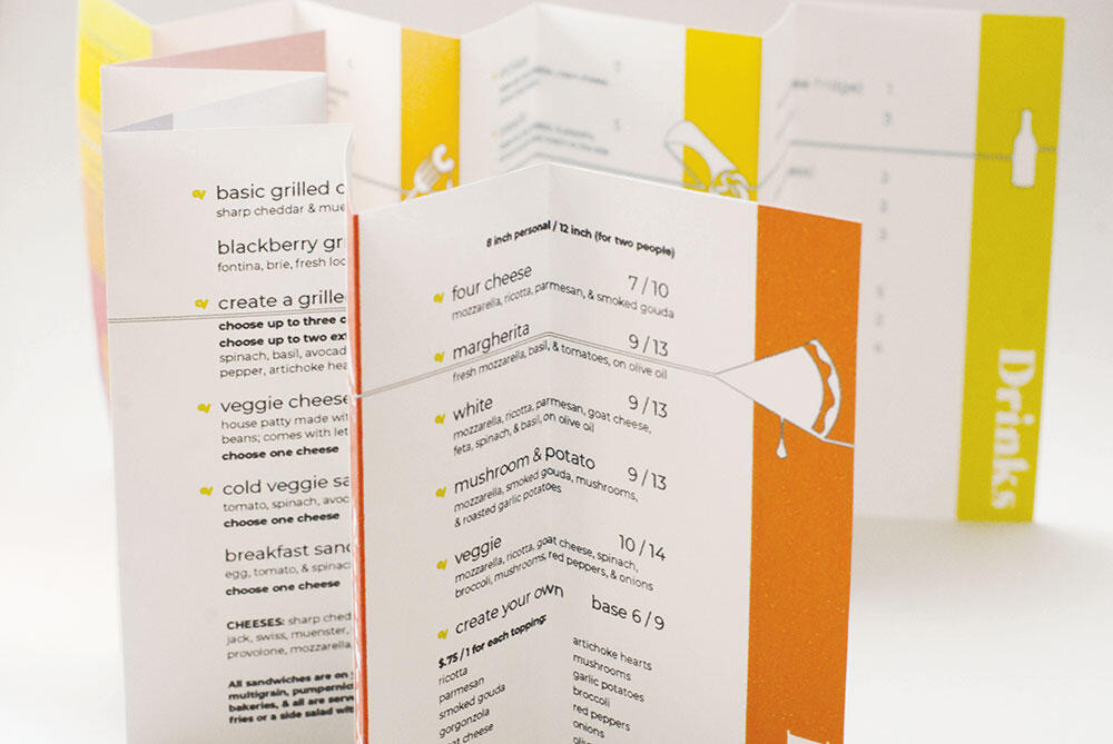 accordion folded menu opened to show inside of Pizza page